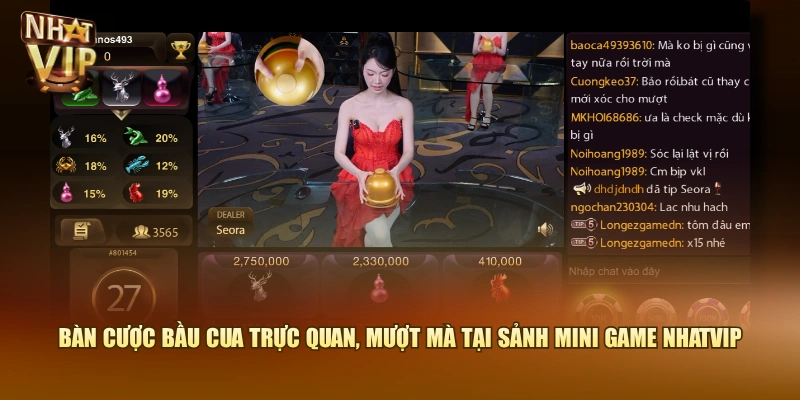 Bàn cược Bầu Cua trực quan, mượt mà tại sảnh Mini Game Nhatvip