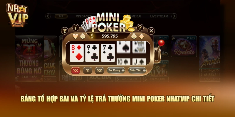 Bảng tổ hợp bài và tỷ lệ trả thưởng Mini Poker Nhatvip chi tiết