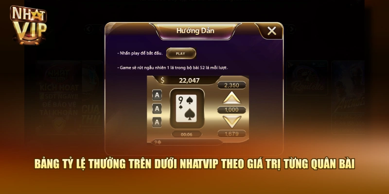Bảng tỷ lệ thưởng Trên Dưới Nhatvip theo giá trị từng quân bài