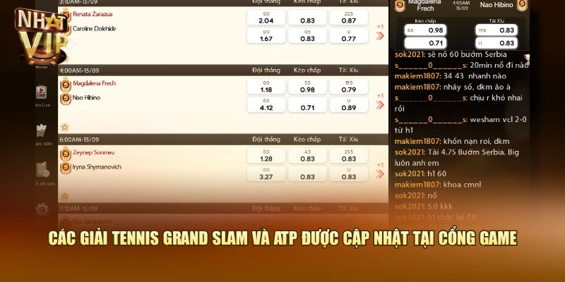 Các giải Tennis Grand Slam và ATP được cập nhật tại cổng game