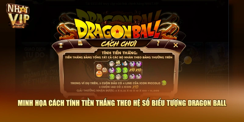 Minh họa cách tính tiền thắng theo hệ số biểu tượng Dragon Ball