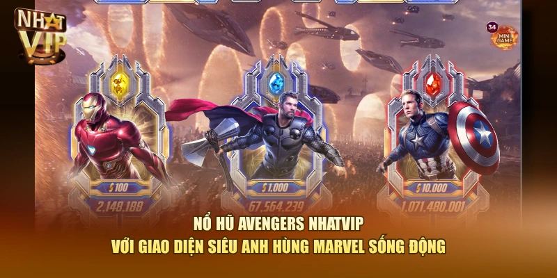 Nổ hũ Avengers Nhatvip với giao diện siêu anh hùng Marvel sống động