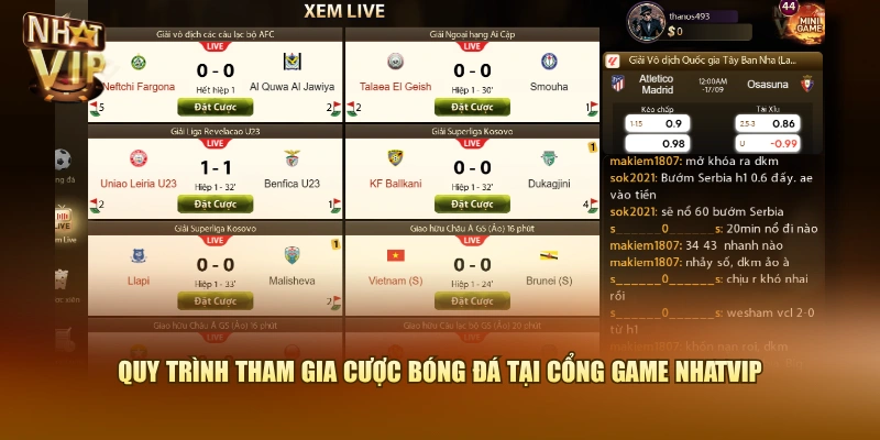 Quy trình tham gia cược Bóng Đá tại cổng game Nhatvip