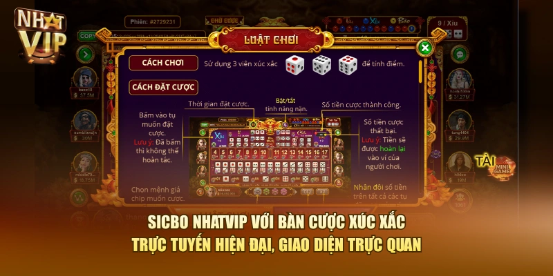 Sicbo Nhatvip với bàn cược xúc xắc trực tuyến hiện đại, giao diện trực quan